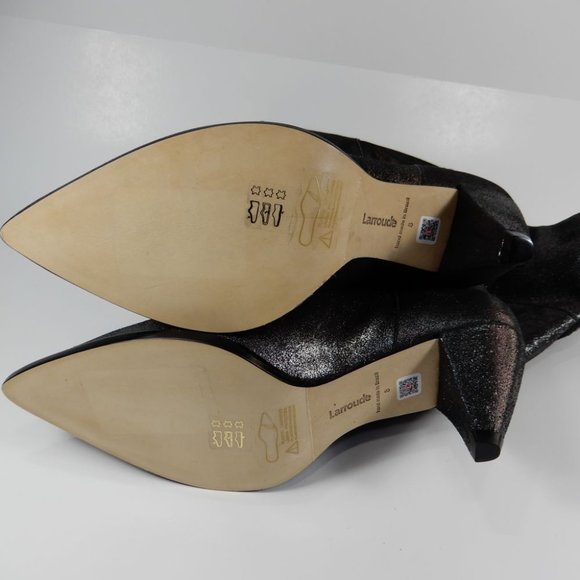 LARROUDE Louise Cowboy BOOTS Size 8 Shine Graphite Metallic Suede Leather $495 - Picture 11 of 15